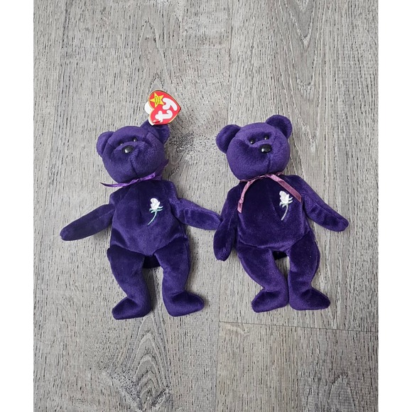 Ty Beanie Babies Princess Diana Purple Bear 1997 Collectible Plush Toy Lot 2 - Picture 1 of 2